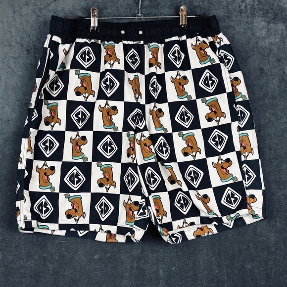 Scooby-Doo Checkered Men's Swim Trunks - Black and White - Picture 1 of 5